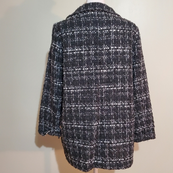 Nanette Lapore black white window pane boucle knit open front blazer jacket. - Picture 4 of 14